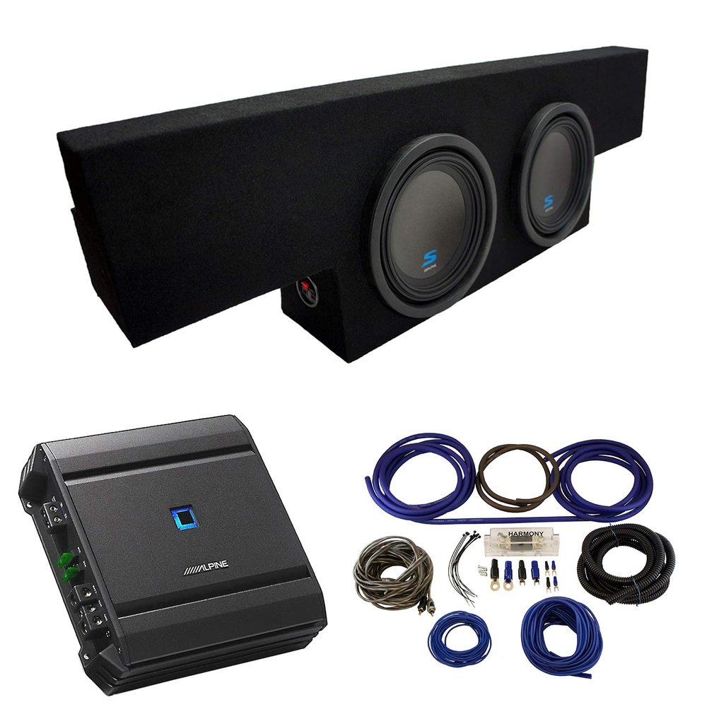 American Sound Connection Bundle Compatible with Chevy Silverado Non-HD Crew Truck 01-06 Alpine Type S S-W10D2 Dual 10" Sub Box Enclosure with S-A60M Amplifier & 4GA Amp Kit