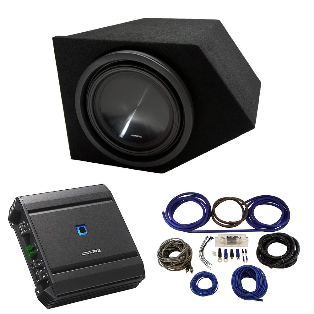 Alpine SWT-10S2 Compatible with Pontiac Firebird 93-02 Coupe Passenger Side 10" Sub Box Enclosure with S-A60M Amplifier & 4GA Amp Kit