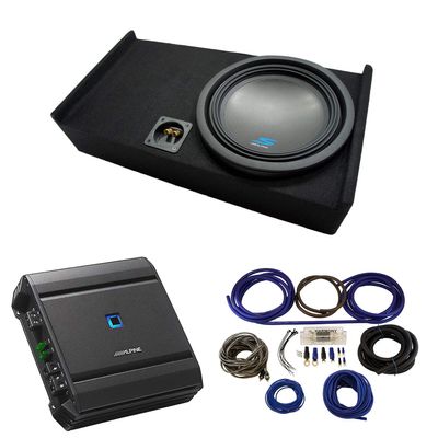 American Sound Connection Alpine Type S Bundle Compatible with 2009-15 Ford F-150 Super Crew Truck S-W12D4 Single 12" Loaded Sub Box Enclosure with S-A60M Amplifier and 4GA Amp Wiring Kit