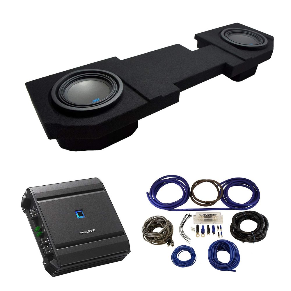 American Sound Connection Compatible with 2002-2018 Dodge Ram Quad or Crew Truck Alpine Type S S-W10D2 Dual 10" Sub Box Enclosure with S-A60M Amplifier & 4GA Amp Kit