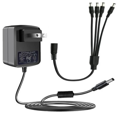 Lonnky DC 12V 2A Security Camera Power Adapter Combine with 1 to 4 Power Splitter for CCTV Security Camera System, UL/FCC Certificate for North America