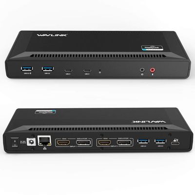 Case of 5, WAVLINK Dual 4K DisplayPort/HDMI USB C Docking Station with 60W Power Delivery, Dual 4K@60Hz or Single 5K@60Hz Display,2xDP 1.2, 2xHDMI 2.0, 6xUSB 3.0 Port, Gigabit Ethernet, Audio