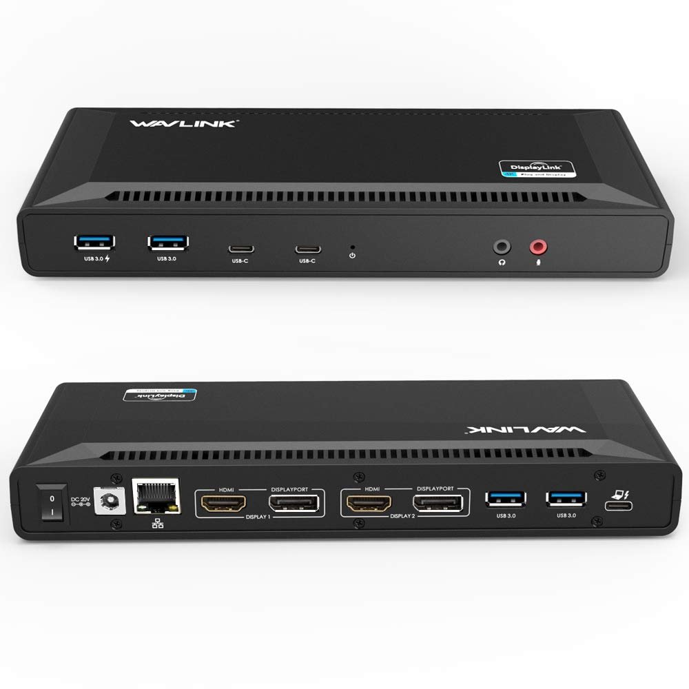 Case of 5, WAVLINK Dual 4K DisplayPort/HDMI USB C Docking Station with 60W Power Delivery, Dual 4K@60Hz or Single 5K@60Hz Display,2xDP 1.2, 2xHDMI 2.0, 6xUSB 3.0 Port, Gigabit Ethernet, Audio