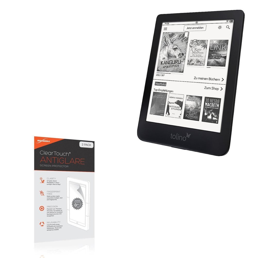 BoxWave Screen Protector Compatible with Tolino Shine 3 - ClearTouch Anti-Glare (2-Pack), Anti-Fingerprint Matte Film Skin