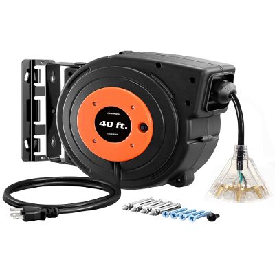 DEWENWILS Retractable Extension Cord Reel, 40 FT Heavy Duty Power Cord, 12AWG/3C SJTOW, 3 Grounded Outlets Lighted Triple Tap, 15 Amp Circuit Breaker, UL Listed