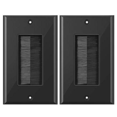Brush Wall Plate, BNPUHIU Single Gang Wall Plate with Brush, Cable Pass Through for Home Office/AV/HDMI/Phone Wires - 2 Pack Black