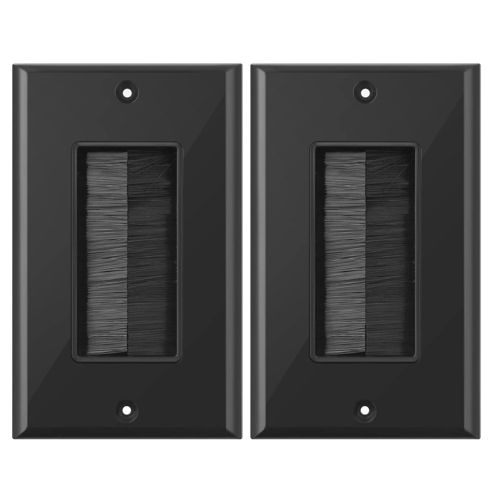 Brush Wall Plate, BNPUHIU Single Gang Wall Plate with Brush, Cable Pass Through for Home Office/AV/HDMI/Phone Wires - 2 Pack Black