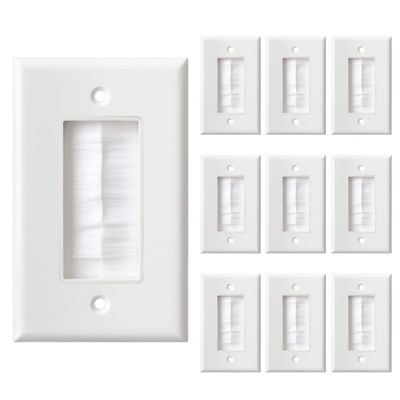 BNPUHIU Single Brush Wall Plate(White/10Pack), Cable Pass Through Insert for Wires, Brush Style Opening Passthrough Cable Plate for Wall Mounted TVs