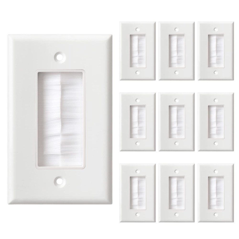 BNPUHIU Single Brush Wall Plate(White/10Pack), Cable Pass Through Insert for Wires, Brush Style Opening Passthrough Cable Plate for Wall Mounted TVs
