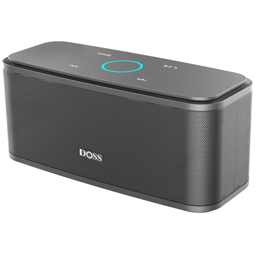 DOSS SoundBox Touch Wireless Bluetooth Speaker-12W HD Sound with Rich Bass, IPX5 Waterproof, 20H Playtime, Handsfree, for Gatherings, Home, Office, Outdoor, Travel-Grey