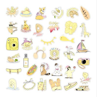 35 pcs VSCO Vinyl Cute Waterproof Stickers for Hydro Flask, Graffiti for Water Bottle Stickers, Skateboard and Laptop Boy Girl Stickers Yellow Style