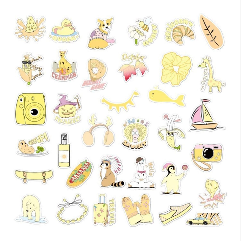 35 pcs VSCO Vinyl Cute Waterproof Stickers for Hydro Flask, Graffiti for Water Bottle Stickers, Skateboard and Laptop Boy Girl Stickers Yellow Style