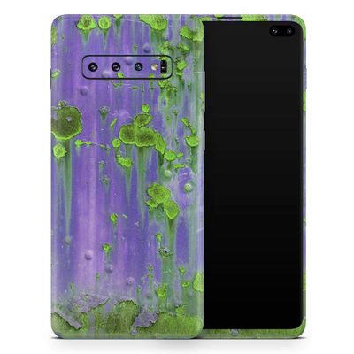 DesignSkinz Purple Metal with Lime Green Rust Protective Vinyl Decal Wrap Skin Cover Compatible with The Samsung Galaxy S20 (Screen Trim & Back Glass Skin)