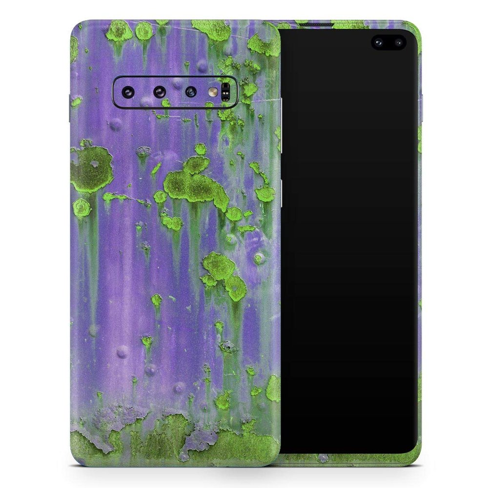 DesignSkinz Purple Metal with Lime Green Rust Protective Vinyl Decal Wrap Skin Cover Compatible with The Samsung Galaxy S20 (Screen Trim & Back Glass Skin)