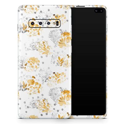 DesignSkinz Karamfila Yellow & Gray Floral V5 Protective Vinyl Decal Wrap Skin Cover Compatible with The Samsung Galaxy S20 (Screen Trim & Back Glass Skin)