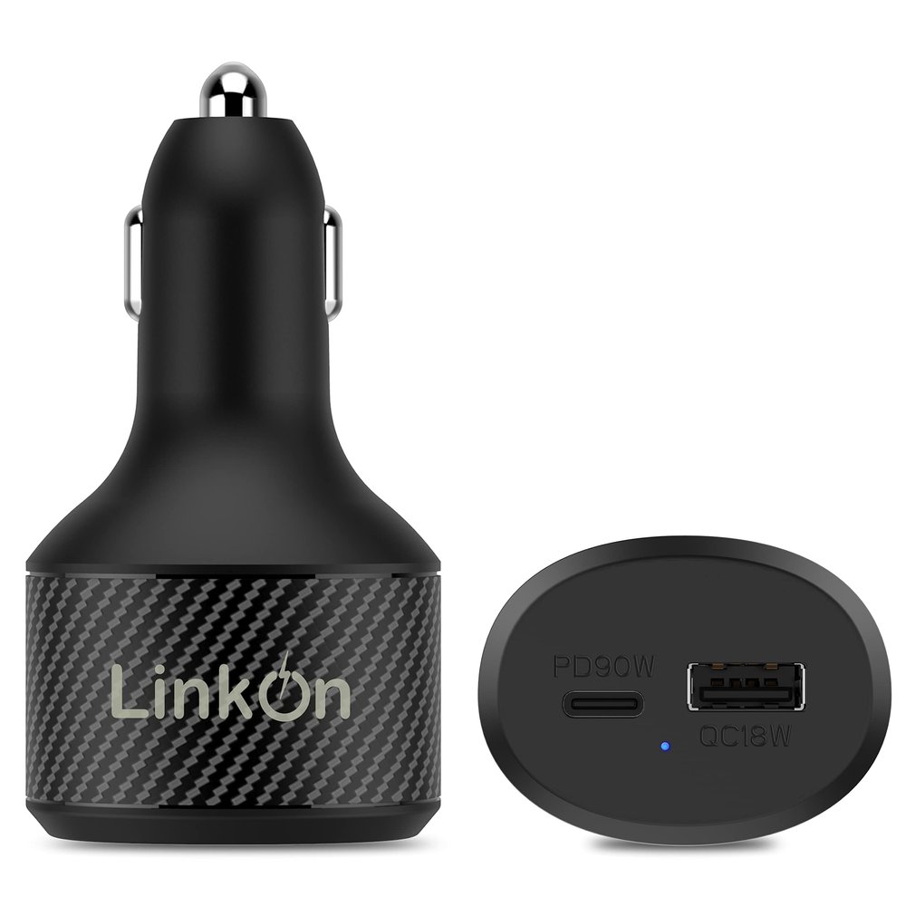 LinkOn 112W USB C Car Charger PD 3.0 (90W) PPS + USB A QC 3.0 (18W) Fast Dual Port Car Adapter Compatible with MacBook, Dell, HP, iPad, iPhone 15/16, Galaxy S23/S24, Pixel, and More