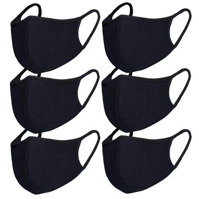 FECEDY 6pcs/Pack Black Mask Windproof Dustproof Masks Breathable Reusable Washed for Outdoor Sport Half Face Earloop Cotton Masks