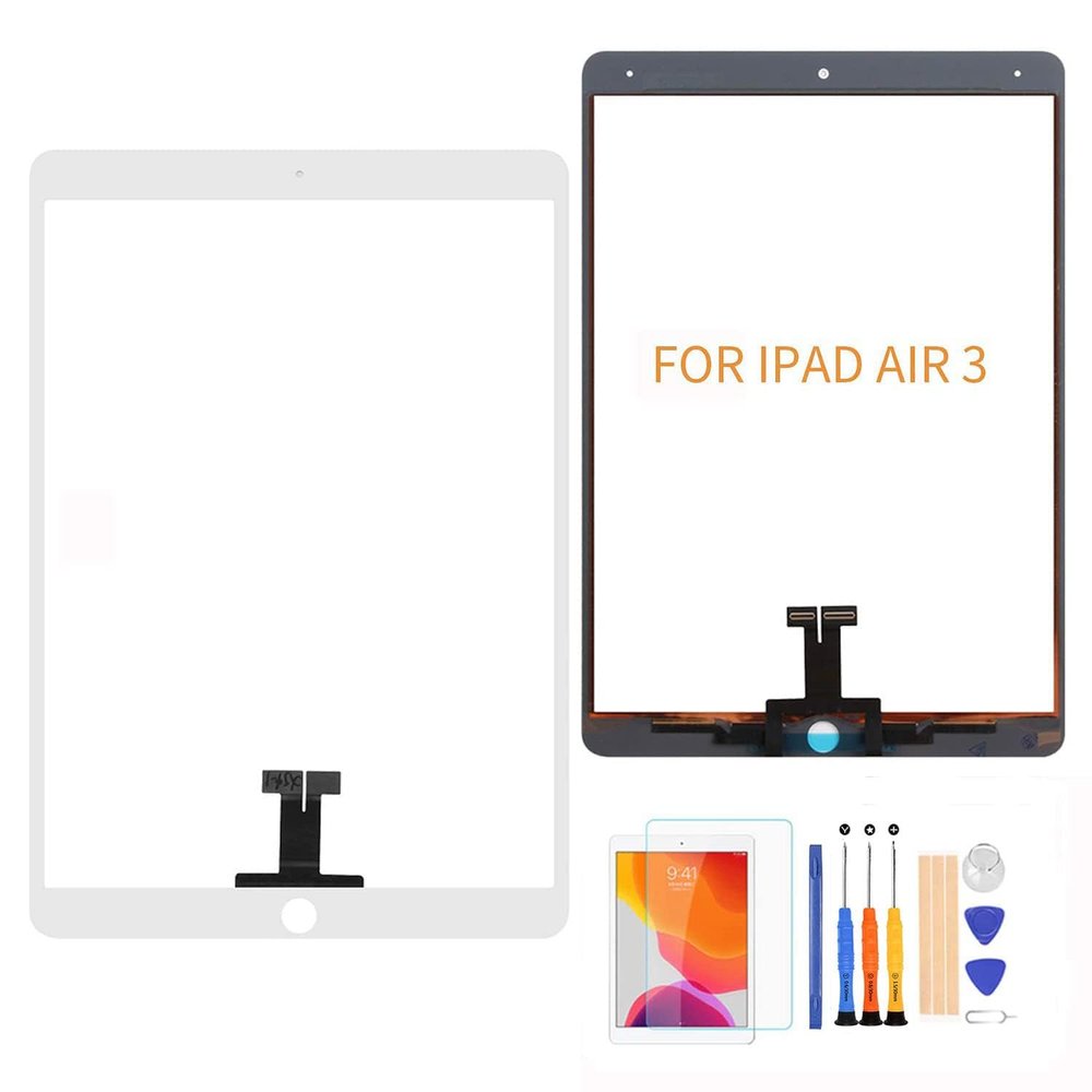 A-MIND Touch Screen Suitable for iPad Air 3 2019 10.5" A2152 A2153 A2154 A2123 Front Glass Replacement LCD not Included Without Home Button with Tool Repair Kit + Screen Protector (White)