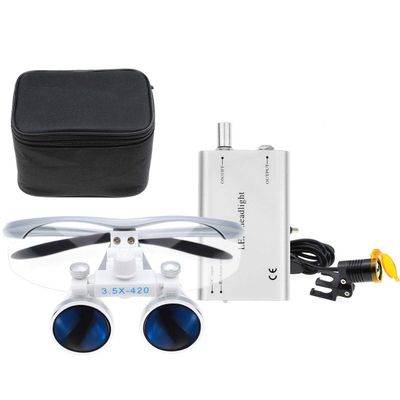 BoNew 3.5X Binocular Loupes Optical Glass + 3W Headlight + Cloth Bag (Silver)