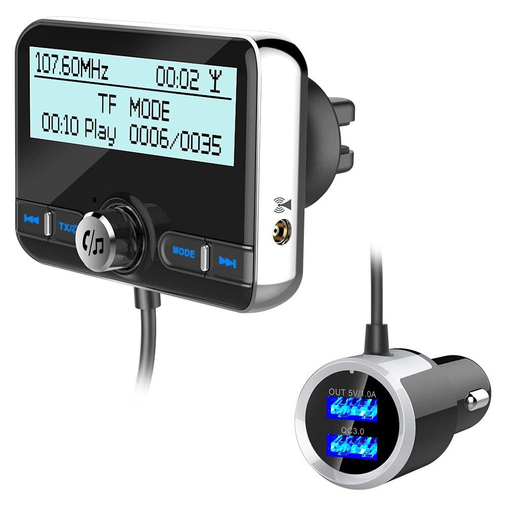 WYYHAA Bluetooth FM Transmitter for Car, Wireless Bluetooth 4.2 in-Car Radio Adapter Car Kit with Handsfree Calling, 2 USB Ports, LED Display, Support TF Card, AUX Output