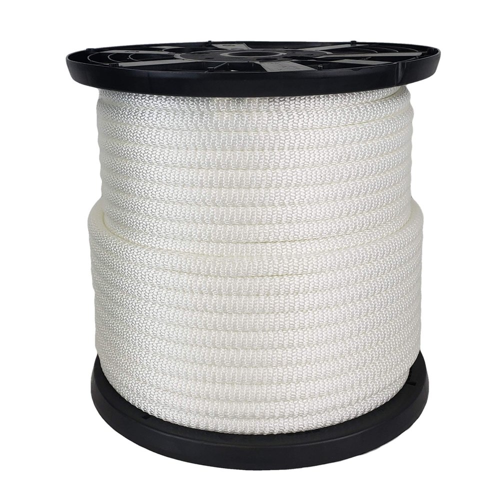 1/2" White Polyester Rope, Solid Braid Dacron Utility Rope, 250 ft Spool, Low Stretch UV Resistant Industrial Cord