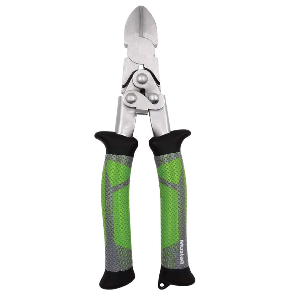 Mustad Double Leverage Side Cutters, Golf Grip Handles, Green, 8"