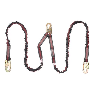 KStrong UFL204121 Twin Leg 100% Tie-Off Internal Design Shock Absorbing Lanyard with 3 Snap Hooks (Steel), ANSI Compliant, 6-Ft, Black/Red