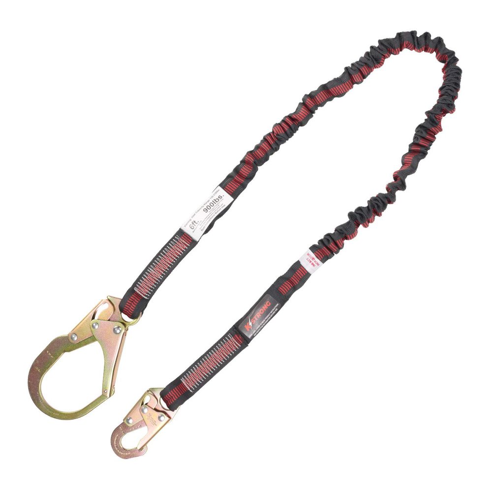 KStrong UFL204111 Internal Design Shock Absorbing Lanyard with Snap Hook and Rebar Hook, ANSI Compliant, 6-Ft, Black/Red