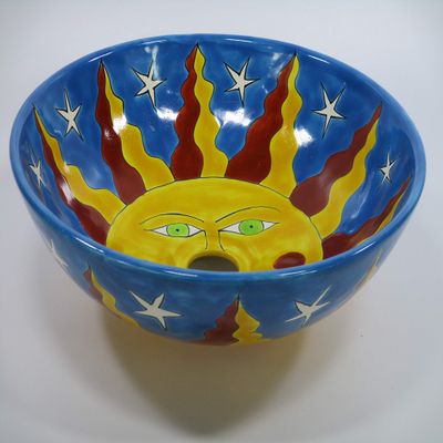 14" round TALAVERA VESSEL SINK Mexican handmade ceramic bathroom basin, folk art