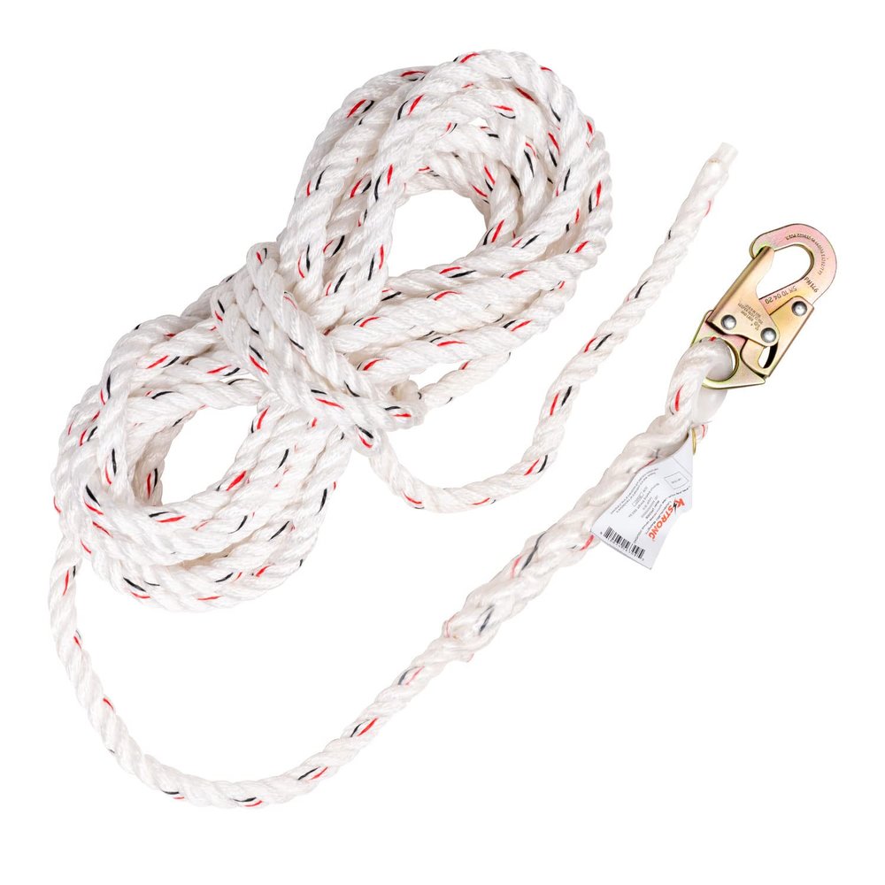 KStrong UFR100025 Vertical 5/8 Diameter Polysteel Rope Lifeline, Locking Snap Hook On Anchor End, Other End Cut and Taped, ANSI Compliant, 25-Ft, Yellow