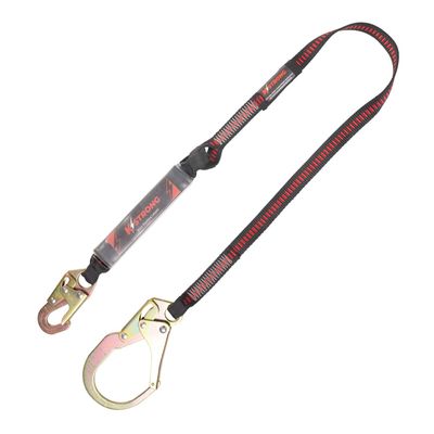 KStrong UFL201111 Clear Pack Design Shock Absorbing Lanyard with Steel Snap Hook and Rebar Hook, ANSI Compliant, 6-Ft, Black/Red