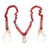 KStrong UFL206131 Twin Leg 100% Tie-Off Elasticated Design Shock Absorbing Lanyard with 1 Snap Hook and 2 Rebar Hooks, ANSI Compliant, 6-Ft, Red view 1