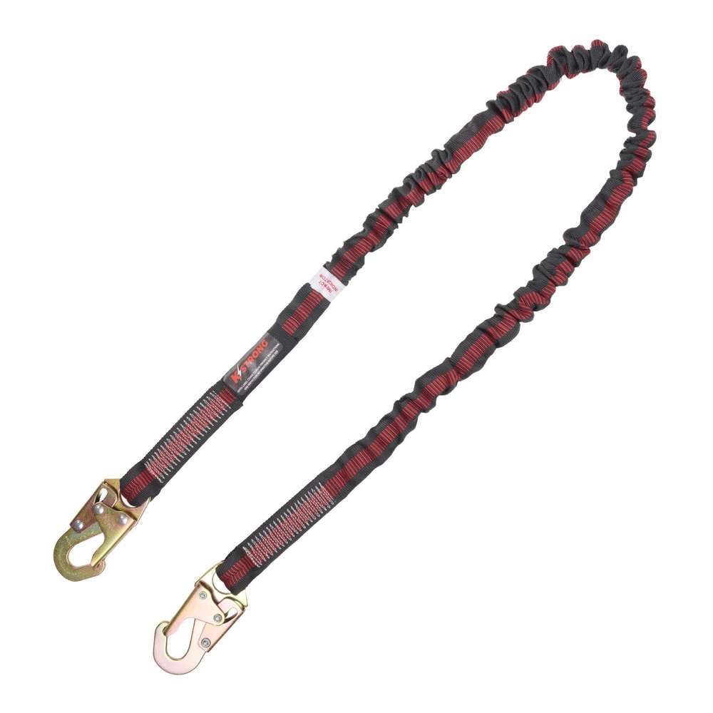 KStrong UFL204101 Internal Design Shock Absorbing Lanyard with 2 Snap Hooks, ANSI Compliant, 6-Ft, Black/Red