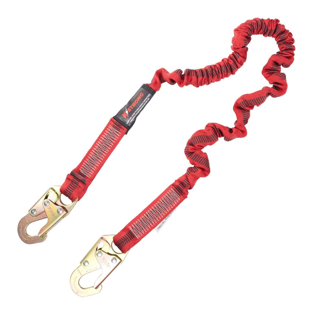 KStrong UFL206101 Elasticated Design Shock Absorbing Lanyard with Snap Hooks, ANSI Compliant, 6-Ft, Red