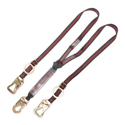 KStrong UFL201422 100% Tie-Off Tie-Back Design Twin Leg Shock Absorbing Lanyard with 1 Snap Hook, 2 Tie-Back Hooks and Adjustable D-Rings, ANSI Compliant, 6-Ft, Black/Red