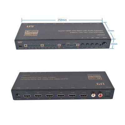 U9 ViewHD HDMI 4x2 with Audio Extractor Matrix/Pre-Amplifier | HDMI 2.0 4K@60Hz | HDCP 2.2 | 18Gbps | HDR + Dolby Vision | ARC | Toslink & RCA L/R Audio Output | Model: UMT4X2A