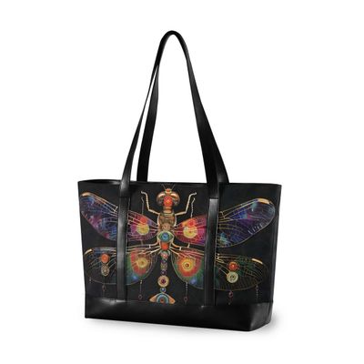 ALAZA Dragonfly Laptop Tote Bag,Fits 15.6 Inch Laptop,Womens Lightweight Canvas Leather Tote Bag Shoulder Bag