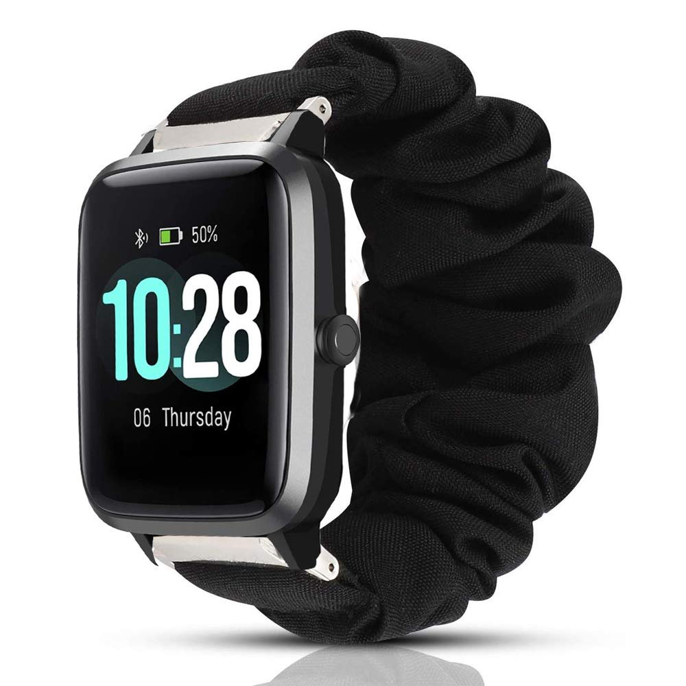200Pcs for ID205 Bands, Blueshaw (23mm) Fabric Elastic Scrunchie Elastic Watch Band Women Cute Replacement Straps Compatible for YAMAY SW020 ID205 Smart Watch (Black)