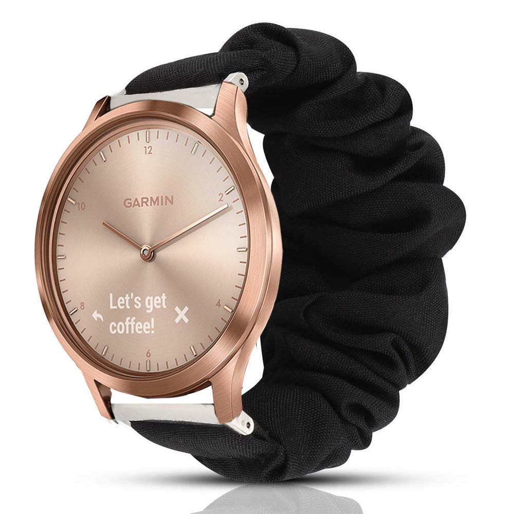 200Pcs Compatible for Garmin vivomove HR Band, Blueshaw Fabric Elastic Scrunchie Elastic Watch Band Women Cute Replacement Straps for Garmin vvomove HR Smartwatch (Black)