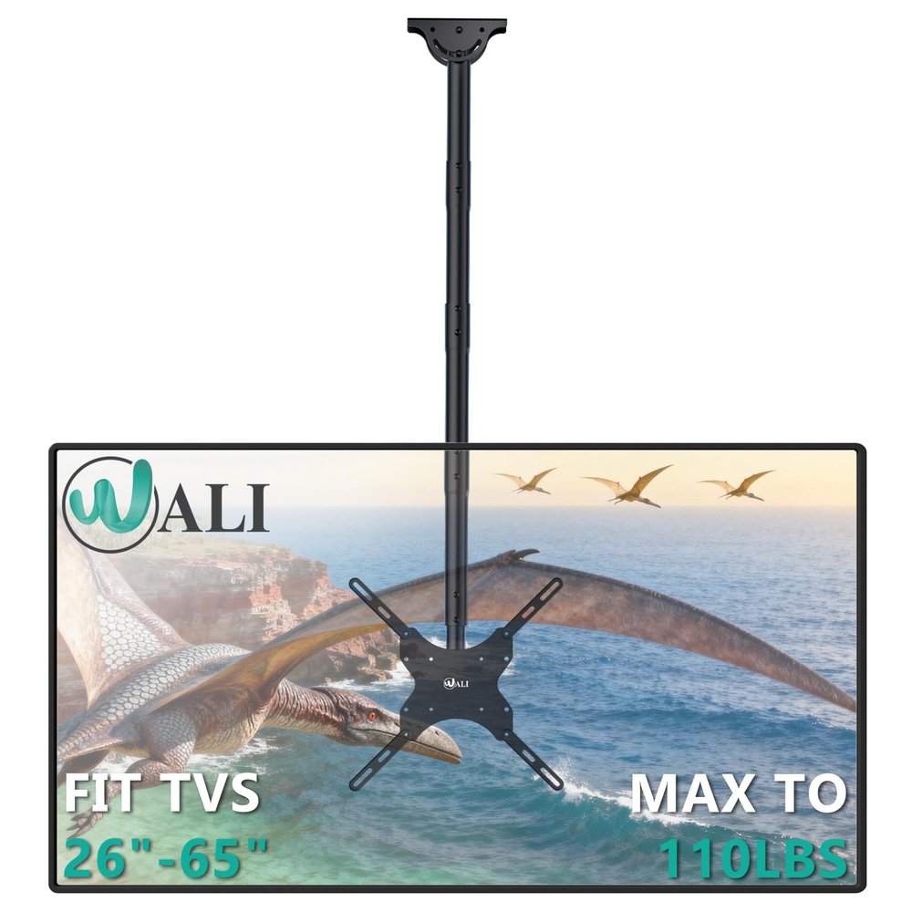 WALI Long Arm TV Ceiling Mount, Fits Most LED, LCD, OLED and Plasma Flat Screen Display 26 to 65 Inch, up to 110 Lbs, Height Extension up to 58 Inch, Mounting Holes up to 400x400mm (CM2665XL), Black