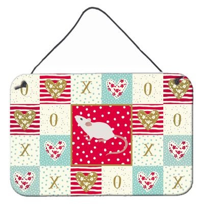 Caroline's Treasures CK5454DS812 White Domestic Mouse Love Wall or Door Hanging Prints, Red Aluminum Metal Sign Kitchen Wall Bar Bathroom Plaque Home Decor, 8x12, Multicolor