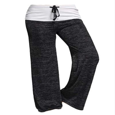 Andongnywell Women Pants High Waist Elastic Loose Wide Leg Trousers Dancing Yoga Pants (Black,Large)