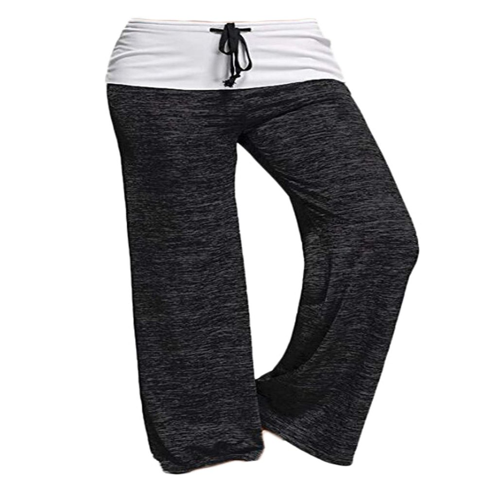 Andongnywell Women Pants High Waist Elastic Loose Wide Leg Trousers Dancing Yoga Pants (Black,Large)