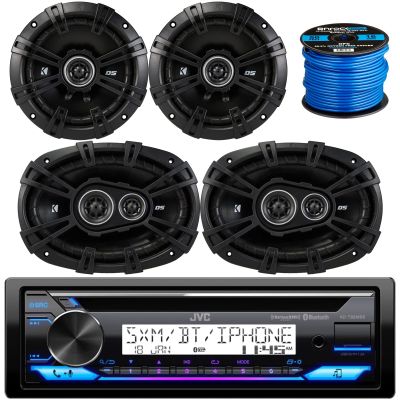 Single DIN Marine Bike Bluetooth CD Player MP3 USB AUX Stereo Radio Receiver, Pair of Kicker 6x9 Car Audio Speakers, Pair of Kicker 6.5" Car Speakers, 16G 50Ft Enrock Speaker Wire