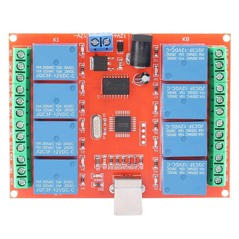 USB Relay Module, 12V 8 Channel Driver- Relay Module Programmable Computer USB Controller Switch PC Intelligent Control for Smart Switch of Home, Hotel, Shopping Mall, Company,
