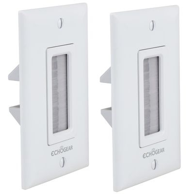 ECHOGEAR Wall Brush Plate for Hiding Up to 8 Low Voltage Cables - Sturdy Brushes with Cable Catching Design - Ideal Cable Pass Through for Wall Mounted TVs