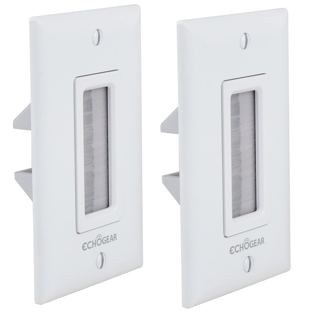 ECHOGEAR Wall Brush Plate for Hiding Up to 8 Low Voltage Cables - Sturdy Brushes with Cable Catching Design - Ideal Cable Pass Through for Wall Mounted TVs