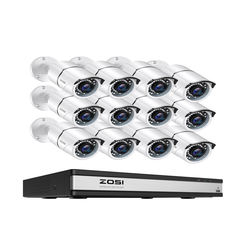 ZOSI H.265+ 1080p 16 Channel Home Security Camera System with AI Human Vehicle Detect,16CH DVR Recorder and 12 x 1080p CCTV Bullet Camera Outdoor Indoor, 120ft Night Vision, 105Wide Angle (No HDD)