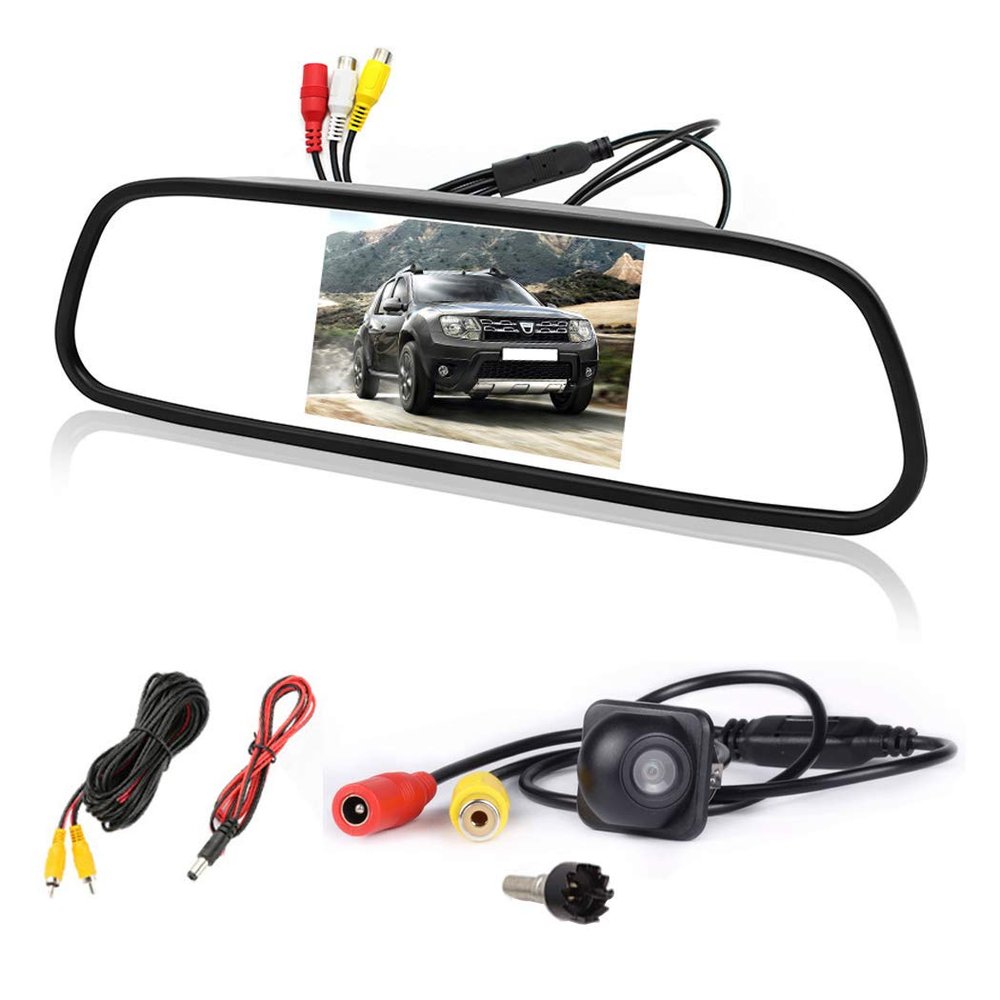 5" Color TFT 800 * 480 LCD Car Rear View Mirror Monitor(12V)+with(12V) Waterproof Mini Car Rear View Camera 360 Rotate Degree(with Drilling Tool)