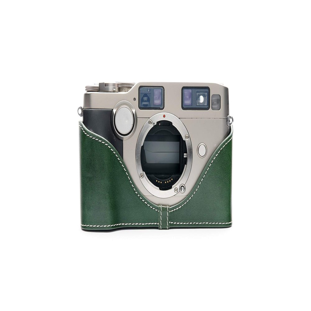 Contax G2 Case, BolinUS Handmade Genuine Real Leather Half Camera Case Bag Cover for Contax G2 Camera with Hand Strap (Green)